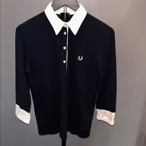 Fred Perry Navy Blue Polo with White Collar & Cuffs